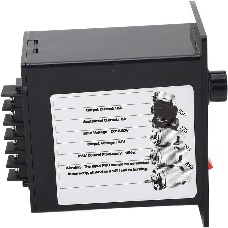 جهاز تحكم سرعة المحرك Asixxsix، تيار خرج 10 أمبير، جهد دخول 12-60 فولت، تصميم مدمج، جهاز تحكم سرعة متغير، منظم سرعة للمحركات الكهربائية DC، يتمتع بتوافق واسع مع أنواع المحركات 550 و775 و795. - Image 1
