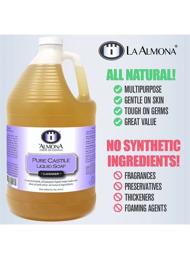 La Almona Pure Castile Liquid Soap, LAVENDER, 1 Gallon - Multipurpose: Hands, Face, Body, Laundry, Dishes & More - For Sensitive Skin, All-Natural Ingredients, Scented with Essential Oils  - Image 3