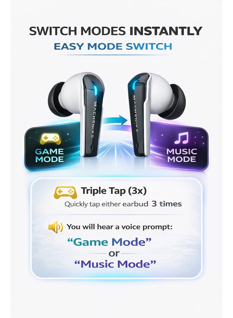 ماكينيك سماعات ميكانيك تي اتش 60 برو للألعاب لاسلكية بلوتوث 5.4 – جيمينغ إيربودز بدون تأخير بزمن استجابة منخفض جدًا، سماعات تي دبليو إس مع عزل ضوضاء نشط، وضعين صوت (ألعاب وموسيقى)، مايكروفون مع عزل ضوضاء، صوت ستيريو غامر، مقاومة ماء وغبار، بطارية طويلة مع شحن تايب سي سريع، سماعات مترجم – متوافقة مع ريد ماجيك، آيفون، آيباد، أندرويد، سامسونج واللابتوب - Image 2