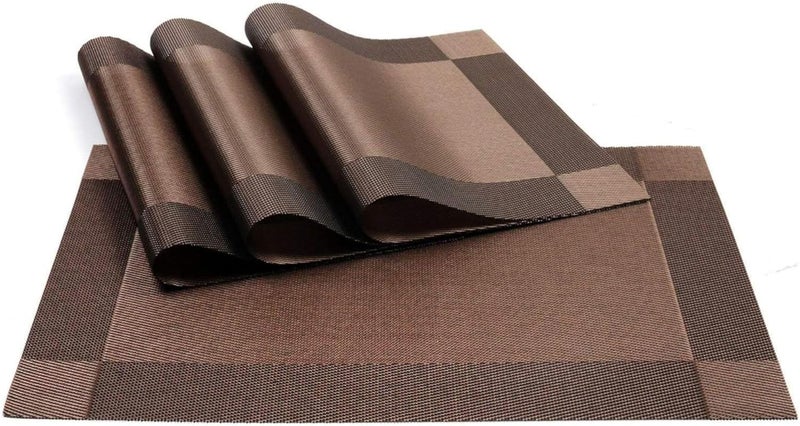 Baskety (Set of 4 PCS) Eco-Friendly Colorful Mats Place Mats Tablemates Dining Tablemates Washable Heat-Resistant for Dining Table 30cm*45 cm Dining Table Kitchen Placemats(Brown) - Image 1