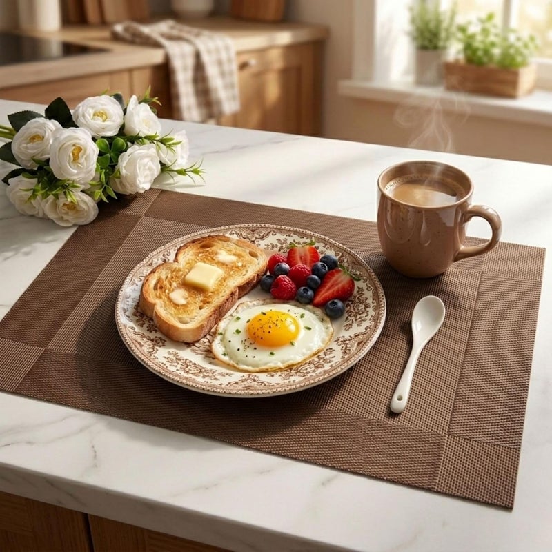 Baskety (Set of 4 PCS) Eco-Friendly Colorful Mats Place Mats Tablemates Dining Tablemates Washable Heat-Resistant for Dining Table 30cm*45 cm Dining Table Kitchen Placemats(Brown) - Image 3