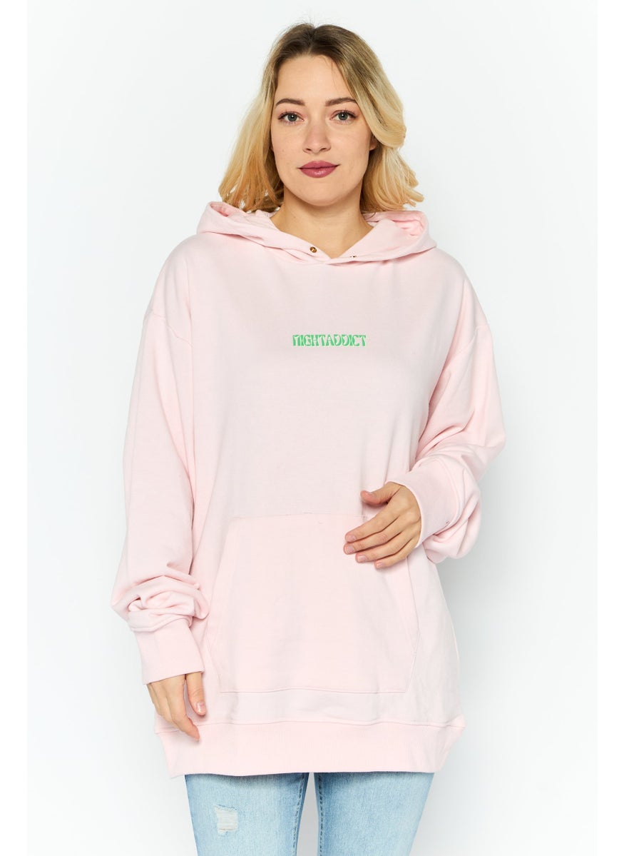 Night Addict Women Hooded Brand Logo Sweatshirt, Pink  - Image 1
