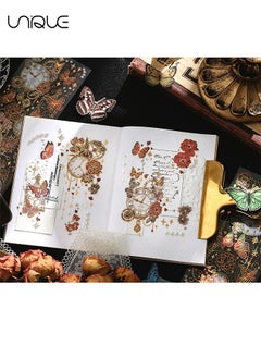 Unique 12 Pieces of Three-dimensional Gold Plated PET Stickers - Flower Stickers - Aesthetic Holographic Diary Vintage Scrapbook Decoration - Transparent Waterproof Plant Water Bottle Laptop Mobile Phone  - Image 3