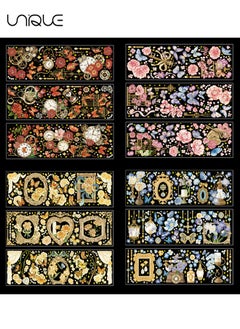 Unique 12 Pieces of Three-dimensional Gold Plated PET Stickers - Flower Stickers - Aesthetic Holographic Diary Vintage Scrapbook Decoration - Transparent Waterproof Plant Water Bottle Laptop Mobile Phone  - Image 2