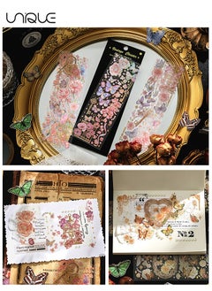 Unique 12 Pieces of Three-dimensional Gold Plated PET Stickers - Flower Stickers - Aesthetic Holographic Diary Vintage Scrapbook Decoration - Transparent Waterproof Plant Water Bottle Laptop Mobile Phone  - Image 5