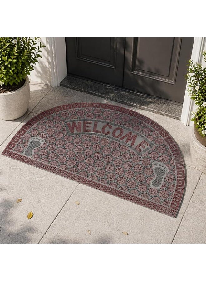 Half Round Door Mat Welcome Non Slip Entrance Floor Mat Durable Rubber Doormat Indoor Outdoor Dirt Trap Shoe Scraper Mat For Home Entrance Patio Bathroom Floor Rug (Red) - Image 4