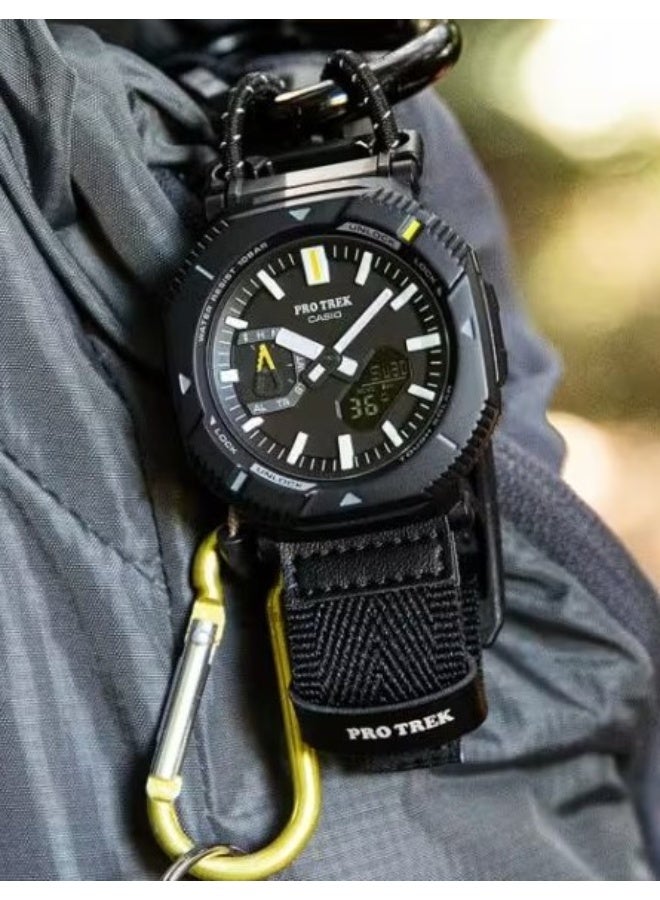 CASIO ساعة برو تريك التناظرية-رقمية الشمسية PRJ-B001B-1D، 50.3 مم قرص أسود، علبة من البيو ريزين وحزام قماش، بلوتوث، 100 م مقاومة للماء، إطار دوار للحماية - Image 1