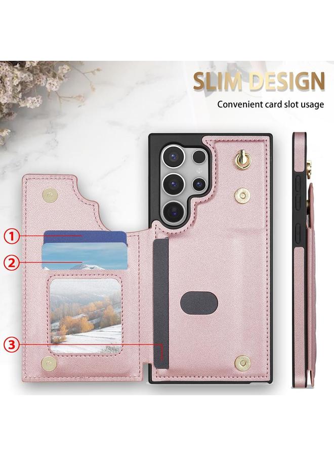 S-TOP Case For Samsung Galaxy S24 Ultra 5G Rhombic Dual Buckle Card Slots Phone Case with Lanyard - Image 2
