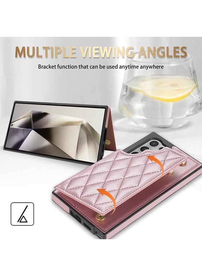 S-TOP Case For Samsung Galaxy S24 Ultra 5G Rhombic Dual Buckle Card Slots Phone Case with Lanyard - Image 3