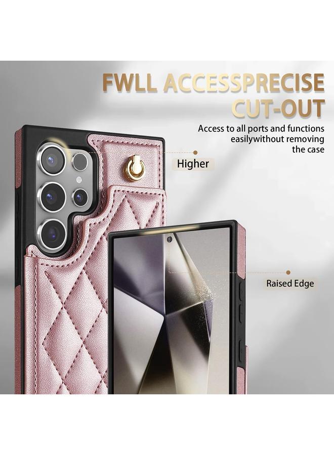 S-TOP Case For Samsung Galaxy S24 Ultra 5G Rhombic Dual Buckle Card Slots Phone Case with Lanyard - Image 4