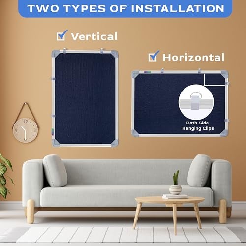 Eduway 2x1.5 Feet Notice Board/Pin Up Board/Bulletin Board/Display Board/Soft Board with High Resilience Foam Fabric for School, Office, Home with (20 Push-Up Pins), (Blue - 41x59 Cms)' - Image 3