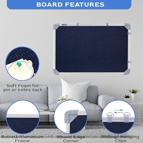 Eduway 2x1.5 Feet Notice Board/Pin Up Board/Bulletin Board/Display Board/Soft Board with High Resilience Foam Fabric for School, Office, Home with (20 Push-Up Pins), (Blue - 41x59 Cms)' - Image 4