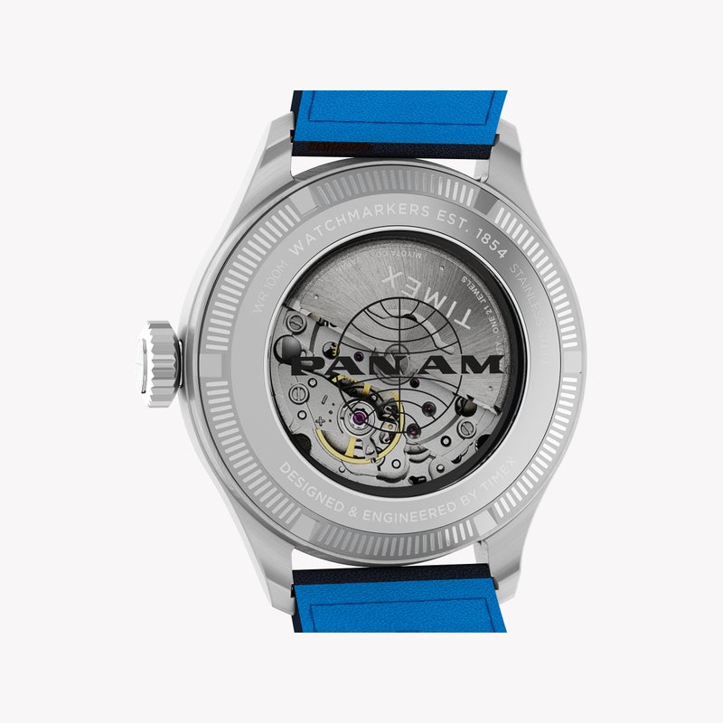 TIMEX Waterbury ACE Pan Am S/E Automatic Blue Dial Blue Leather Strap Watch | TW2Y38800 - Image 4