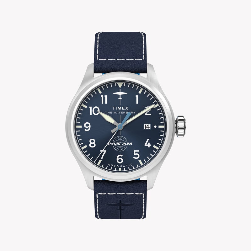 TIMEX Waterbury ACE Pan Am S/E Automatic Blue Dial Blue Leather Strap Watch | TW2Y38800 - Image 1