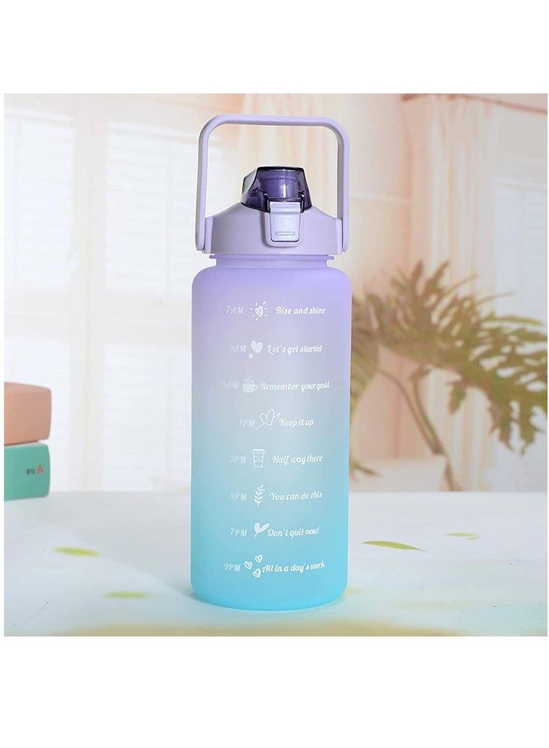 Water Bottle, 2l Inspirational Water Bottle, Sports Drink, Fitness Straw, Large Capacity Straw Water Bottle with Straw, Label, And Fixing Strap, Reusable Leak Proof Water Bottle (Blue/Purple) - Image 5