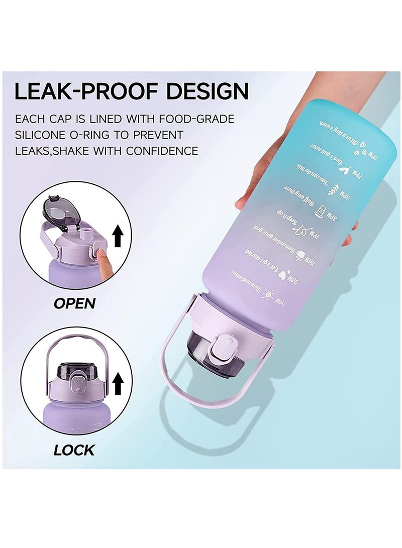 Water Bottle, 2l Inspirational Water Bottle, Sports Drink, Fitness Straw, Large Capacity Straw Water Bottle with Straw, Label, And Fixing Strap, Reusable Leak Proof Water Bottle (Blue/Purple) - Image 3