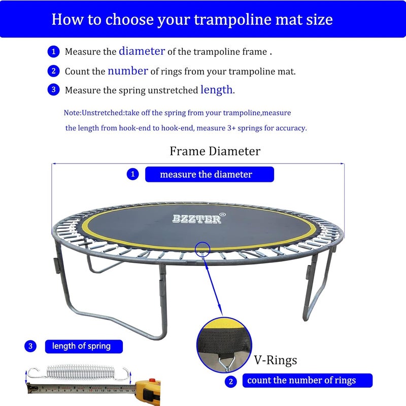 Bzzter 6FT Trampoline Mat Replacement,54.7" | 4.56FT Diameter Mat with 36 Rings, Fits 5.3"-5.7" Spring,UV Sun Protective ，w/Pull Hook and Gloves,Not Include Spring & Frame - Image 2