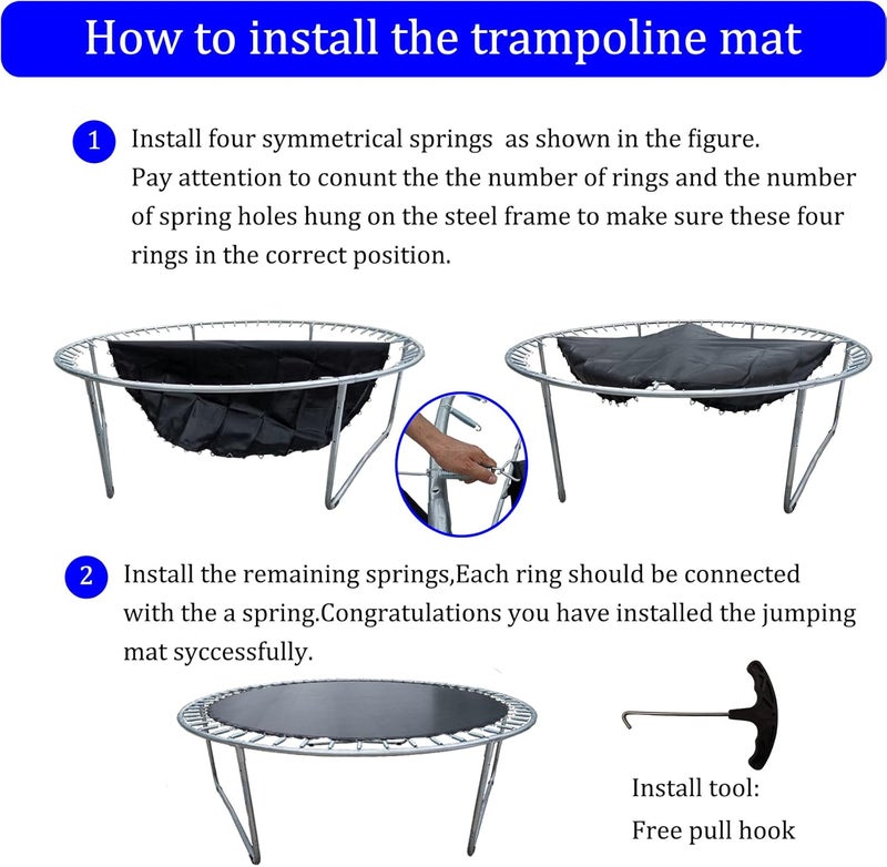 Bzzter 6FT Trampoline Mat Replacement,54.7" | 4.56FT Diameter Mat with 36 Rings, Fits 5.3"-5.7" Spring,UV Sun Protective ，w/Pull Hook and Gloves,Not Include Spring & Frame - Image 5
