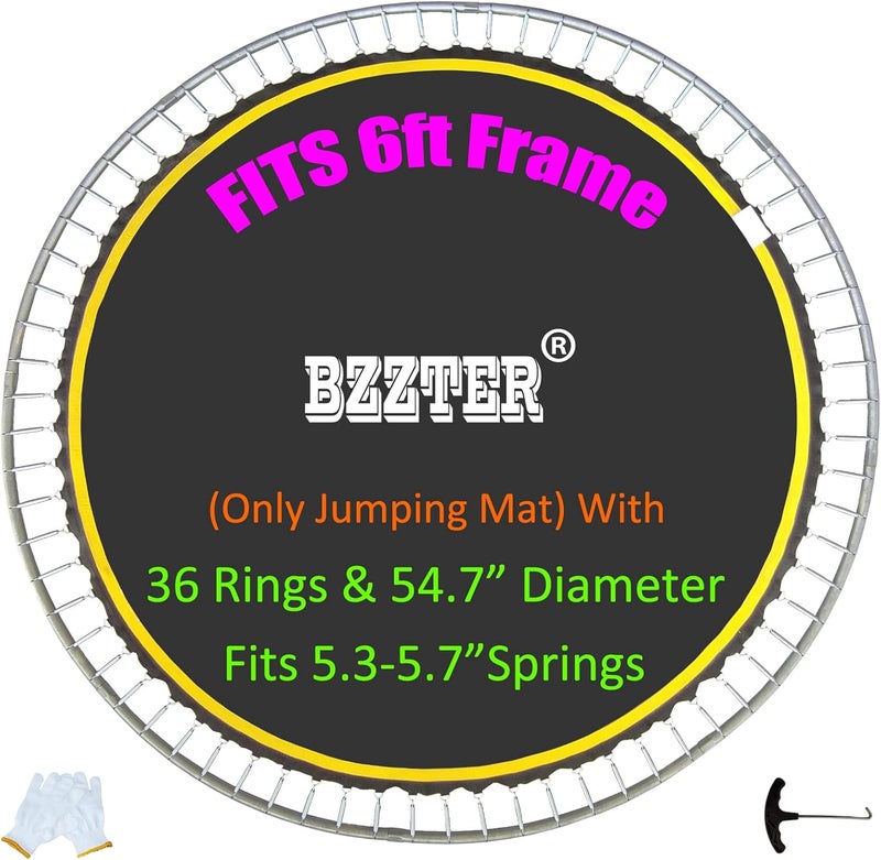Bzzter 6FT Trampoline Mat Replacement,54.7" | 4.56FT Diameter Mat with 36 Rings, Fits 5.3"-5.7" Spring,UV Sun Protective ，w/Pull Hook and Gloves,Not Include Spring & Frame - Image 1
