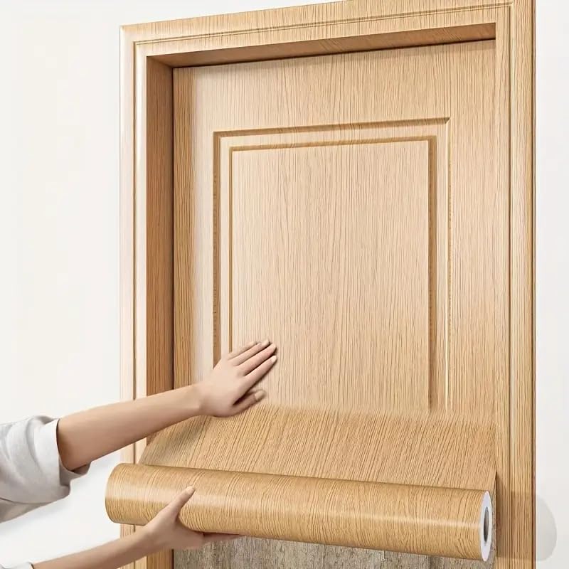 LIVECOOL Wall Paper Self-Adhesive Door Stickers for Renovating Old Doors, Waterproof,Oil Proof,PVC Vinyl DIY Decorative Wallpaper. (Brown Wooden, 60 x 152 cm) - Image 1