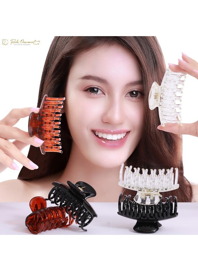 RC ROCHE ORNAMENT 6 Pcs Womens Classic Double Multi Layer Fine Teeth Claws Jaw Interlocking Strong Hold No Slip Firm Grip Hair Clutcher Clamp Beauty Fashion Accessory, Medium Clear Brown And Black - Image 2