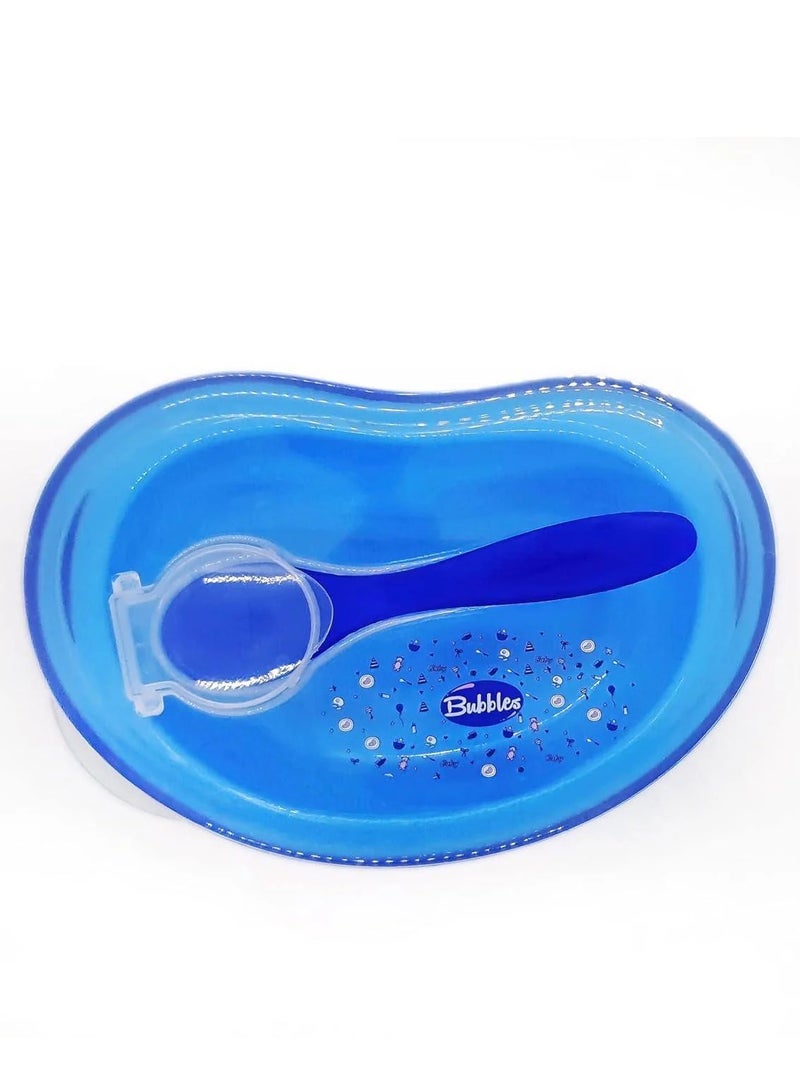 بابلز طبق بابلز الاصلى طعام للأطفال مع ملعقة وغطاء ، أزرق - Image 2