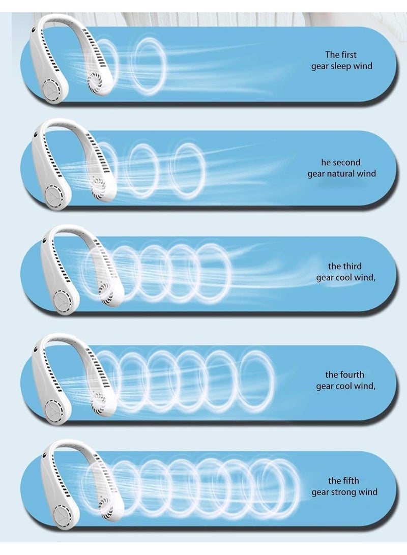 Denx Portable  Hanging Neck Fans with Screen Display and 5 Speeds Levels, USB Rechargeable, 360° Cooling Wearable Personal Fan for Work Travel Sport Outdoor (White) - DX2576 - Image 5