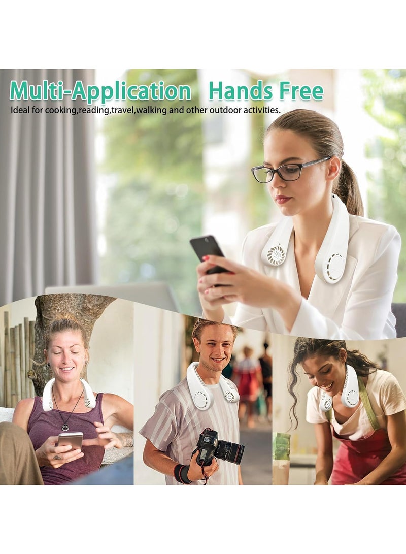 Denx Portable  Hanging Neck Fans with Screen Display and 5 Speeds Levels, USB Rechargeable, 360° Cooling Wearable Personal Fan for Work Travel Sport Outdoor (White) - DX2576 - Image 4