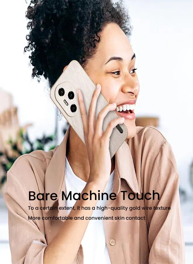 general Case Compatible with Honor 400 Pro 5G Electroplated Frame Golden Thread Texture Leather Case Ultra Thin Anti Fingerprint Shockproof Protective Back Cover Gold - Image 4