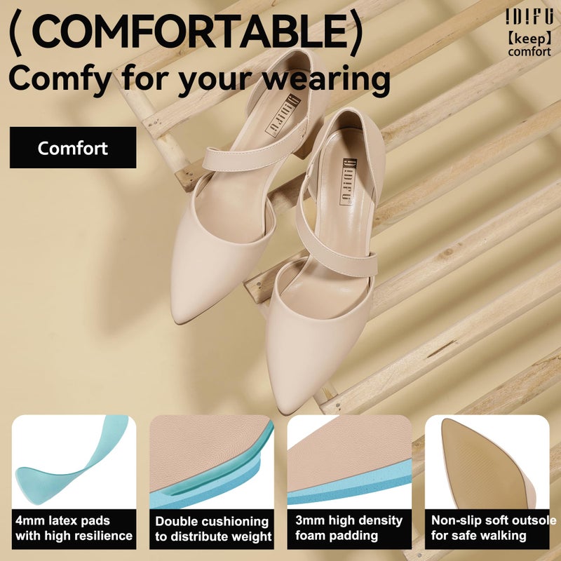 IDIFU Nude Women's Pumps Closed Toe Strappy Heels Low Block Chunky Heels Dressy Wedding Bride Prom Business Dress Shoes for Women Comfortable Formal Pointed Toe Short Small Heels(Nude Nubuck,7.5) - Image 5