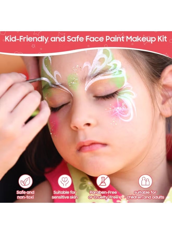 Face Painting Kit, 42 Color Aace Paint, Non Toxic Water Activated Face Paint Palette With Stencils, Brush, Gems. For Carnival, For Carnival, ,Any Creative Activity for Teens & Adults - Image 3