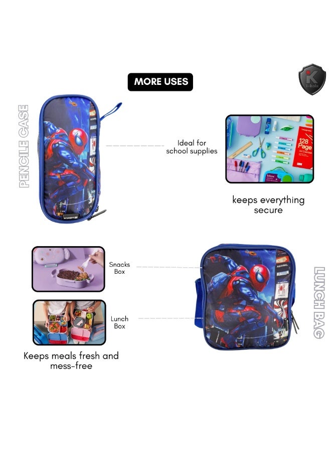 i-kola STYLE BLUE SPI DER 3pcs Kids Rolling School Bag Set – School Trolley Bag with Lunch Bag & Pencil Case | 18″ Kid Luggage Bag with Wheels & Telescopic Handle for Boys & Girls (E991 18BW3) - Image 5