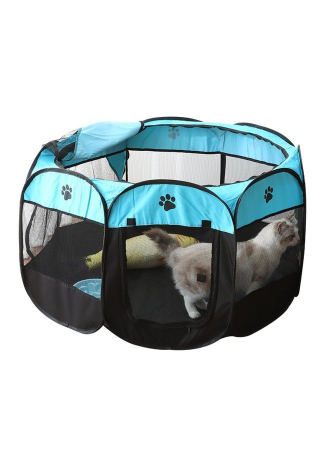Pet Playpen Dog Tent Cat Kennel Puppy Foldable Bed House For Small Animal Rabbit Medium Kitten Indoor Outdoor Travel Camping Exercise (Blue, Small) - Image 1