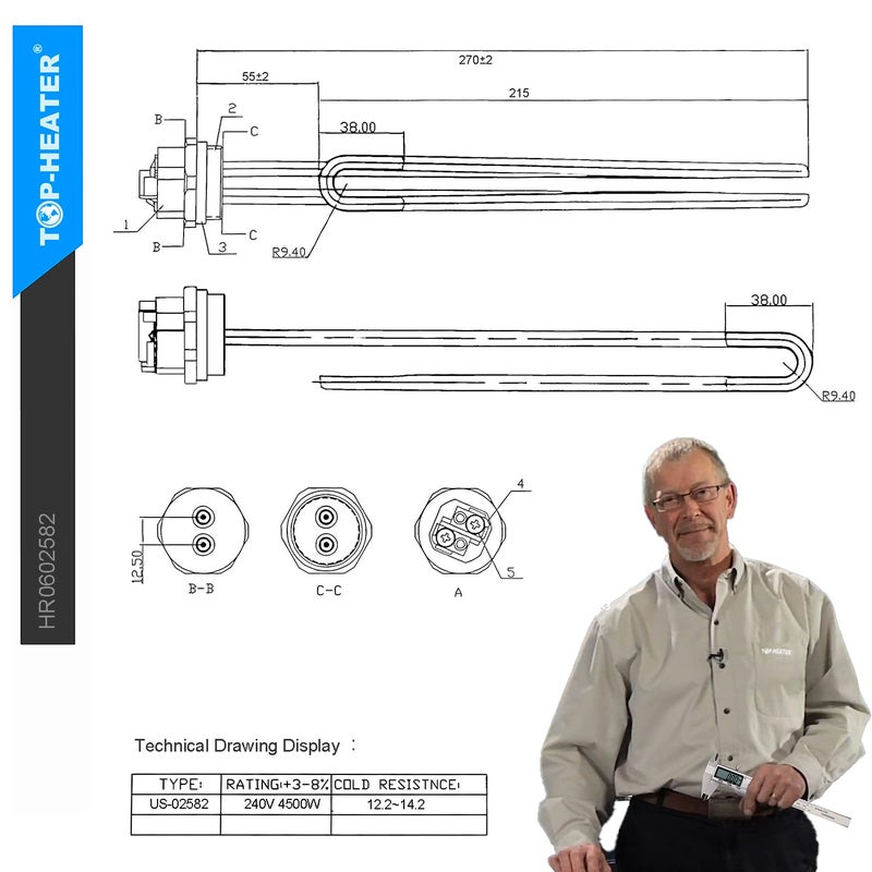 TOP-HEATER Water Heater Element 4500W Screw-In Foldback Type 02582 Water Heater Heating Elements By Top-Heater  Fits Most Models As Ao Smith  Ge  Kenmore Maytag Whirlpool  Water Heater Element Replacement 2Pack - Image 3