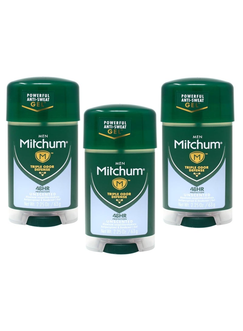 Mitchum Clear Gel Anti-Perspirant & Deodorant, Unscented for Men, 2.25 Oz (3 Pack) - Image 1