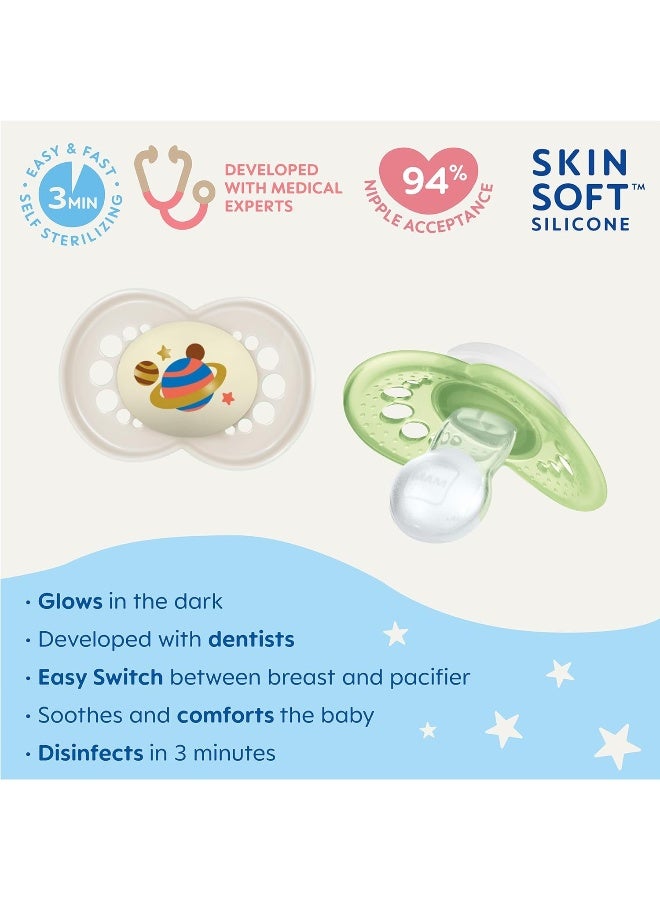 MAM Original Night Pacifiers, Binky Pacifier for 6-16 Months, BPA-Free Silicone, Glows in The Dark, Best for Newborn Babies, Developed with Medical Experts, 2 Count Binkies, with Sterilizer Case - Image 2