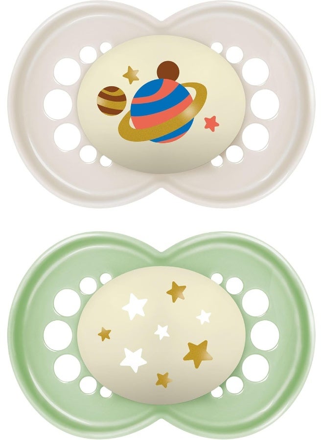 MAM Original Night Pacifiers, Binky Pacifier for 6-16 Months, BPA-Free Silicone, Glows in The Dark, Best for Newborn Babies, Developed with Medical Experts, 2 Count Binkies, with Sterilizer Case - Image 1