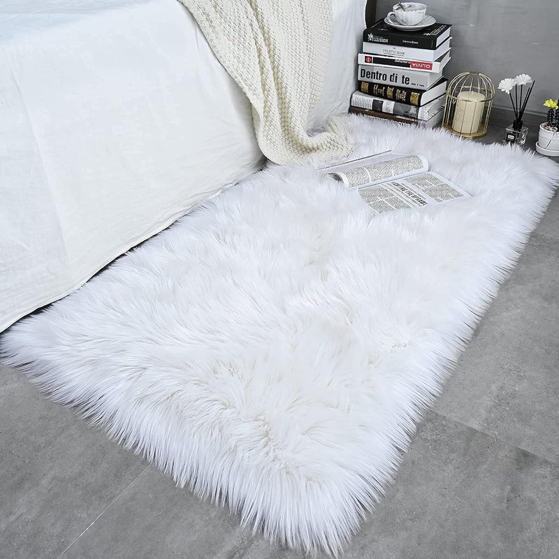 HEBEZON Faux Sheepskin Fur Rug Faux Fur Runner Hard Backing Rug for Bedroom Living Room Floor Cushion Home Dcor Bedside RunnerMat Decorative Fur for Chair Sofa Bed 2ft x 3ft - Image 1