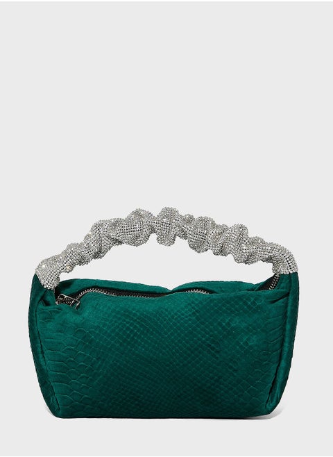 Diamante Handle Ruched Bag