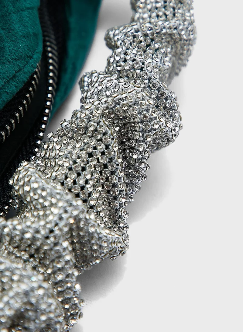 FYOR Diamante Handle Ruched Bag