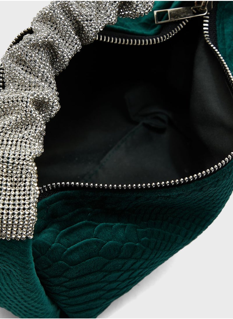 FYOR - Diamante Handle Ruched Bag - Image 1