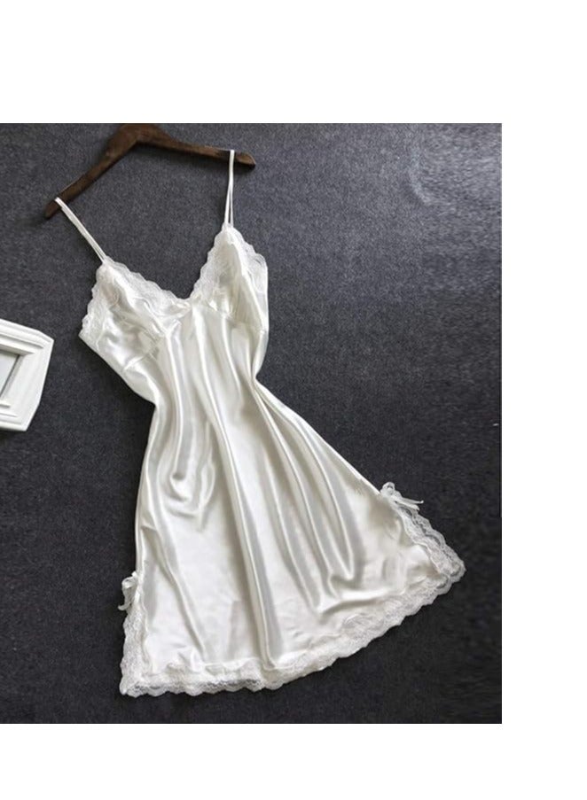 Women Floral  Lace Trim Satin Nightgown Cami Slip  Sleepwear Dress.  - Image 1