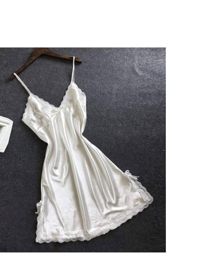 Women Floral  Lace Trim Satin Nightgown Cami Slip  Sleepwear Dress.  - Image 2