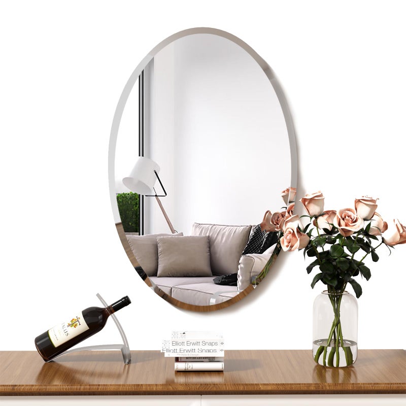 KOHROS Oval Beveled Polished Frameless Wall Mirror for Bathroom Vanity Bedroom 20 W x 28 H Oval