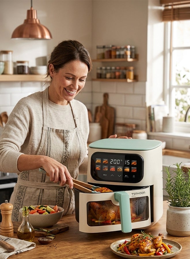 Typhoon Air fryer - Digital display - Transparent window - 5 liters - 1400 watts - Off-white*green - TY-04-005 OWG - Image 2