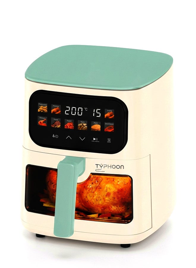 Typhoon Air fryer - Digital display - Transparent window - 5 liters - 1400 watts - Off-white*green - TY-04-005 OWG - Image 1