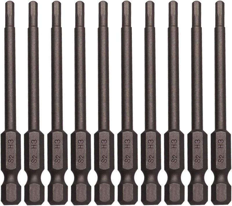 Sipery 10Pcs Hex Head Allen Wrench Drill Bits H3 (3mm) S2 Steel Magnetic Hexagon Hex Head Screwdriver Bits 1/4 Inch Hex Shank 3 Inch Long Drill Bit - Image 1
