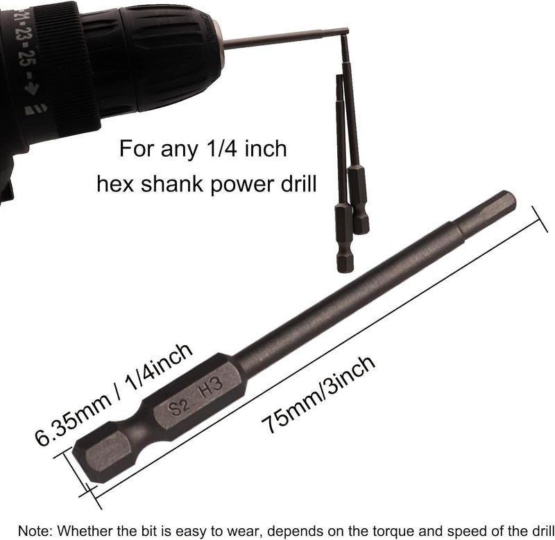 Sipery 10Pcs Hex Head Allen Wrench Drill Bits H3 (3mm) S2 Steel Magnetic Hexagon Hex Head Screwdriver Bits 1/4 Inch Hex Shank 3 Inch Long Drill Bit - Image 5