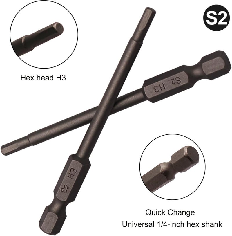 Sipery 10Pcs Hex Head Allen Wrench Drill Bits H3 (3mm) S2 Steel Magnetic Hexagon Hex Head Screwdriver Bits 1/4 Inch Hex Shank 3 Inch Long Drill Bit - Image 2