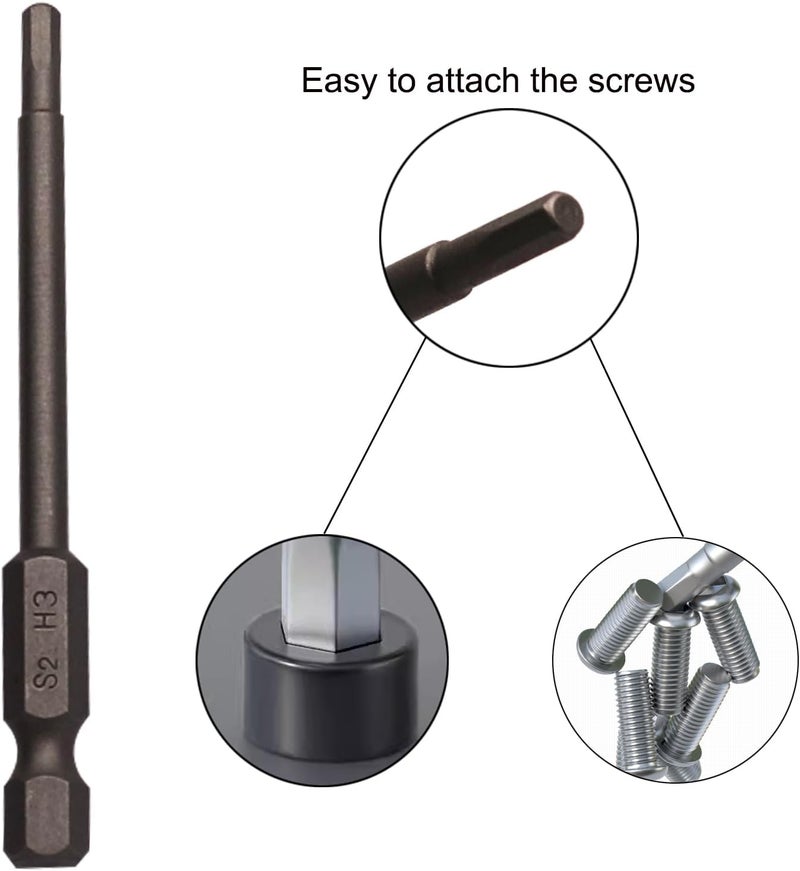 Sipery 10Pcs Hex Head Allen Wrench Drill Bits H3 (3mm) S2 Steel Magnetic Hexagon Hex Head Screwdriver Bits 1/4 Inch Hex Shank 3 Inch Long Drill Bit - Image 3